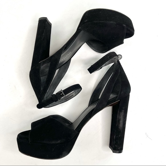 Stuart Weitzman Suede Peep Toe Strap Platform - Picture 5 of 15
